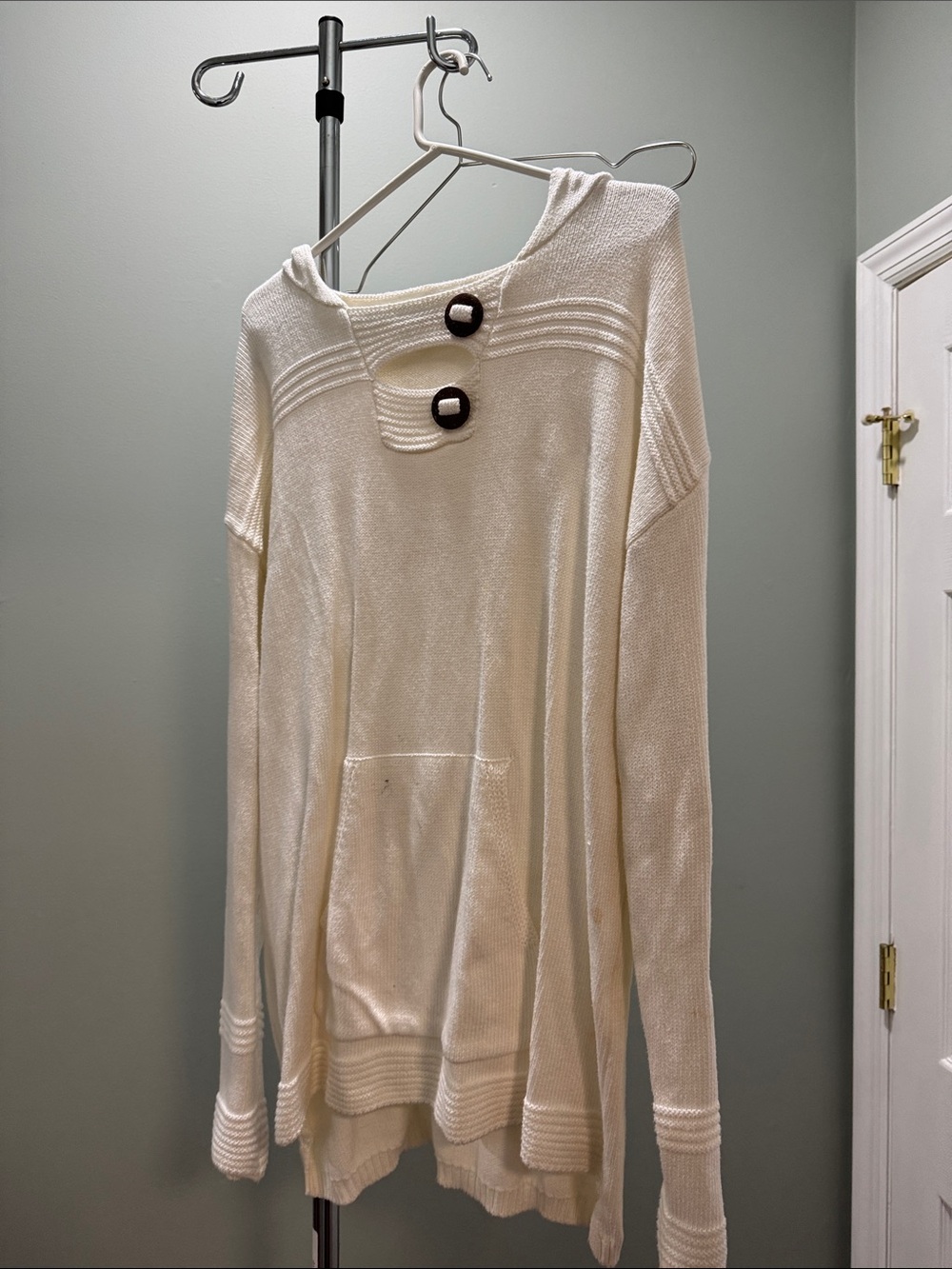 neon buddha Cream Off-Shoulder Knit Sweater with Button Detail